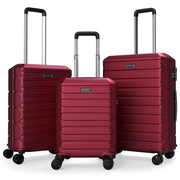 Costway 3-Piece Hardside Luggage Set (20/24/28 Inch) with 8-Spinner Wheels, 3-Digital Lock Red