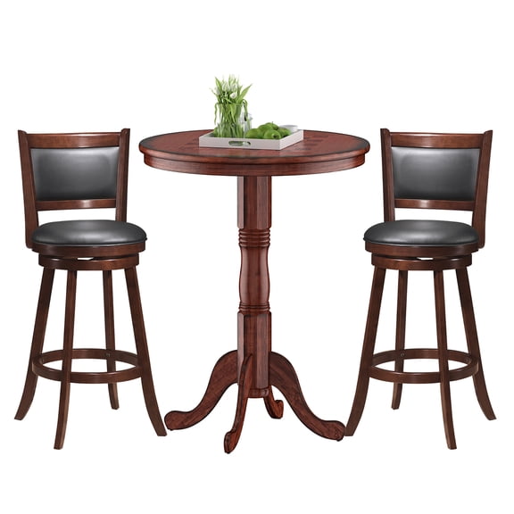 Costway 3-Piece Height Table Pub Table Set Bar with 2 Swivel Stools MDFand Rubber Wood, Brown