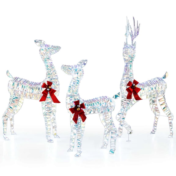 Costway 3-Piece Large Lighted Christmas Reindeer Family with LED Lights & Bows Buck