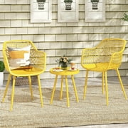 Costway 3 Piece Patio Bistro Set All Weather Heavy Duty Table and Chairs Set of 2 Yellow
