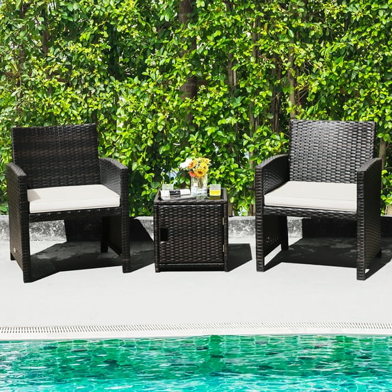 Costway 3 Piece Pe Rattan Outdoor Patio Bar Set, Mix Brown/Off White
