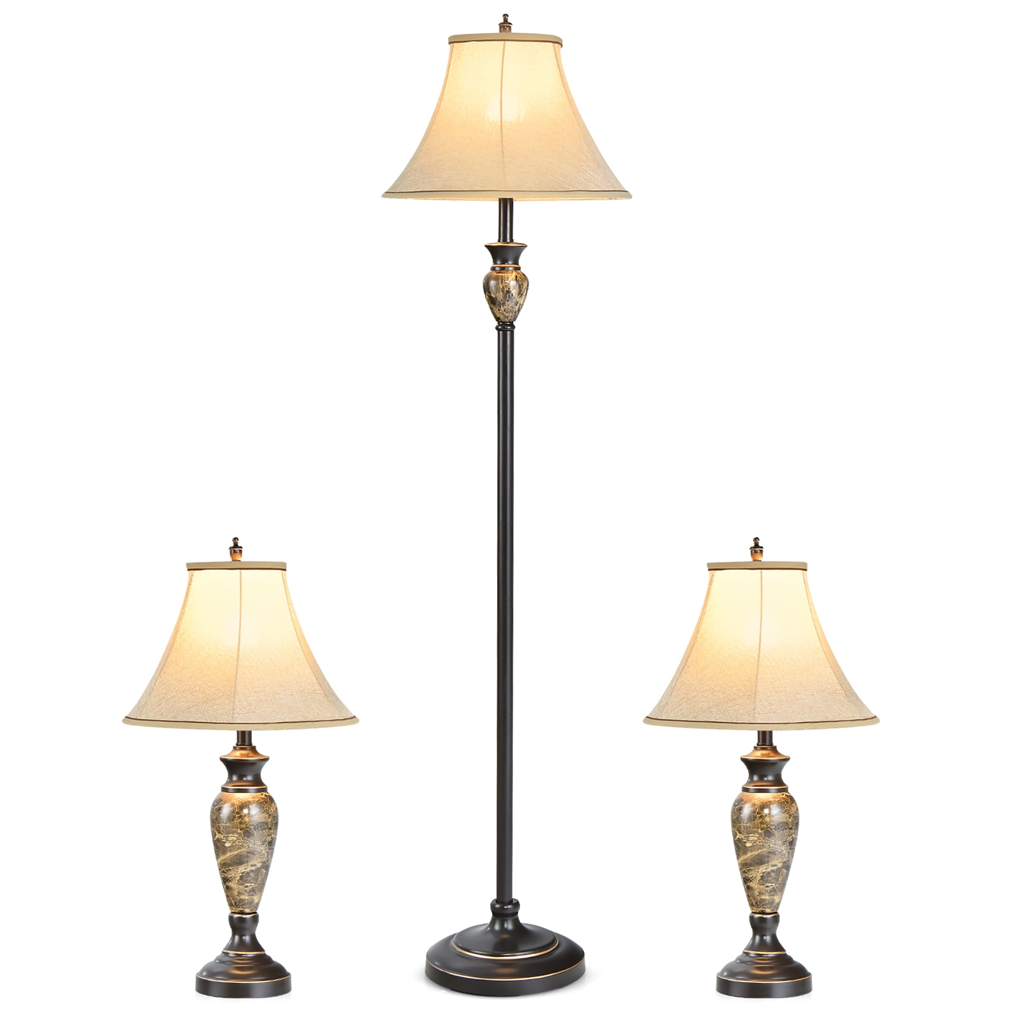 Costway 3Piece Traditional Style Lamp Set with Linen Fabric Lamp