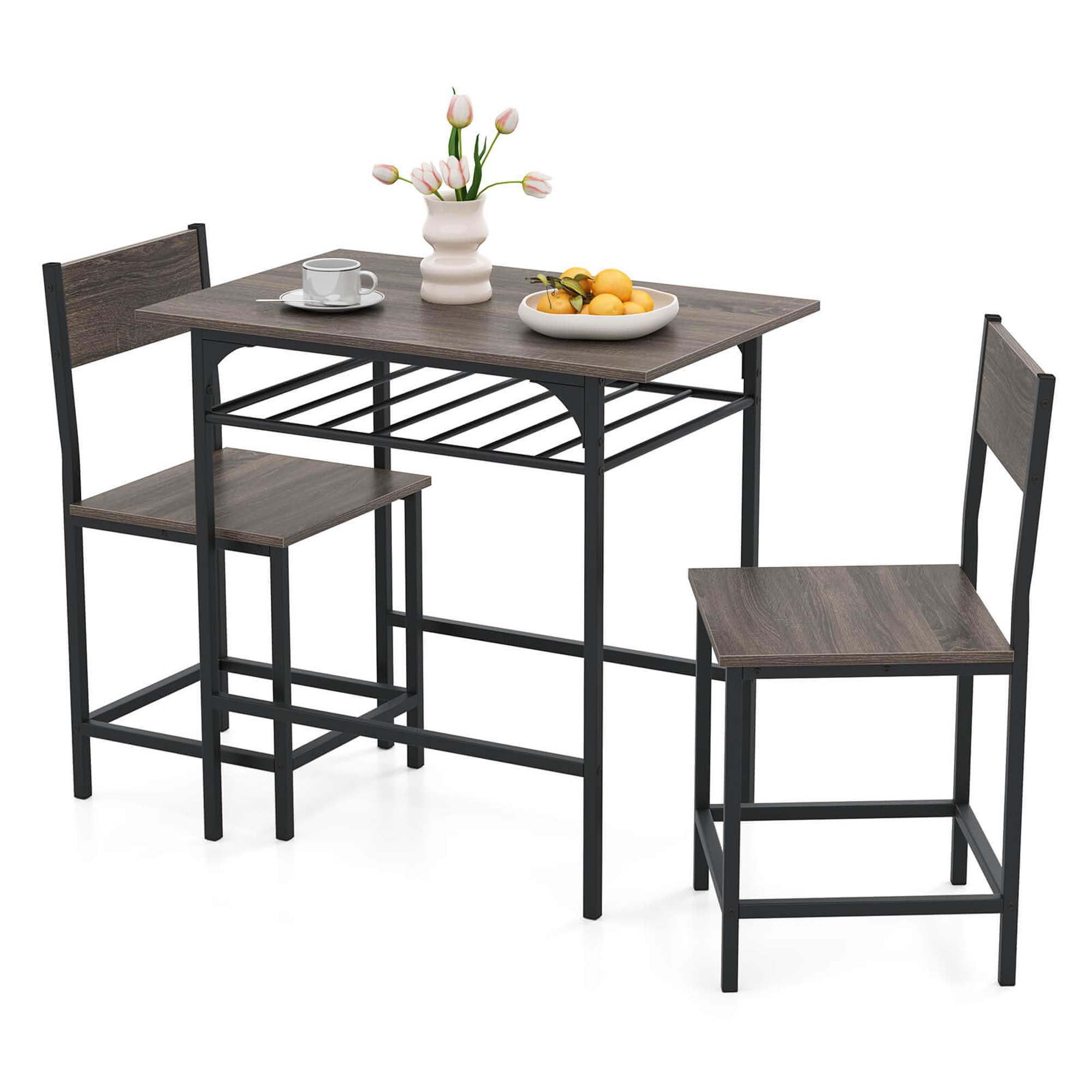 Costway 3-Piece Wood Rectangular Table & Chair Set Dining Table Set ...