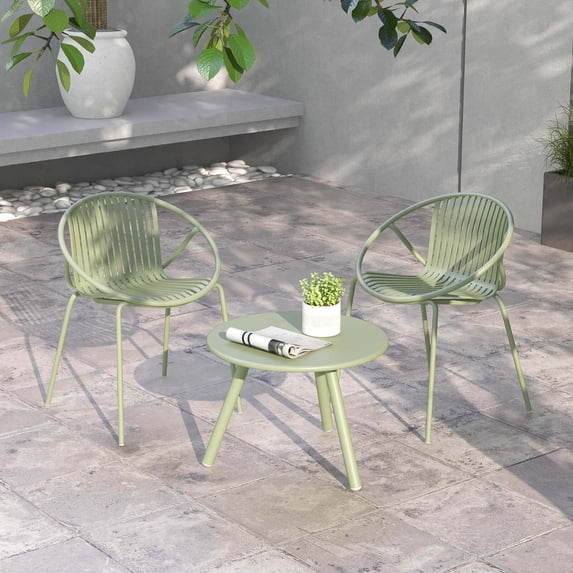 Costway 3 Pieces Bistro Set All Weather PP Patio Conversation Set with Round Coffee table Green