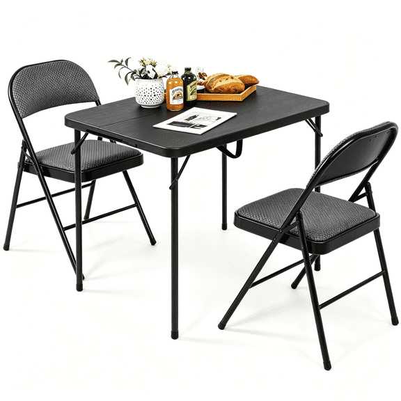 Costway 3' Portable Folding Plastic Table with Chairs Set of 2 Indoor Dining Sets