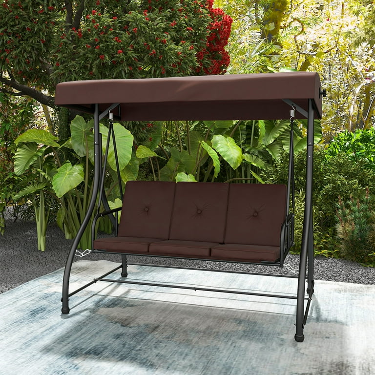 Costway 3-Seater Metal Garden Swing Glider, Convertible Outdoor