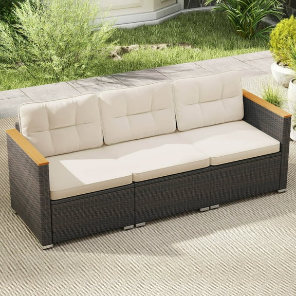 Costway 3-Seat Patio Couch Sofa PE Rattan Wicker Outdoor Loveseat Furniture Set