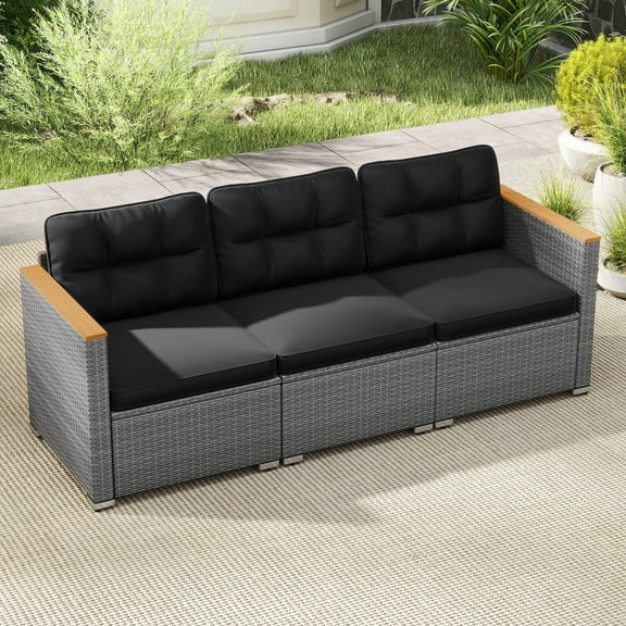 Costway 3-Seat Patio PE Rattan Wicker Couch Sofa with Deep Seating and Cushion for Porch
