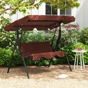 Costway 3 Seats Patio Canopy Swing Glider Hammock Cushioned Steel Frame Backyard Coffee