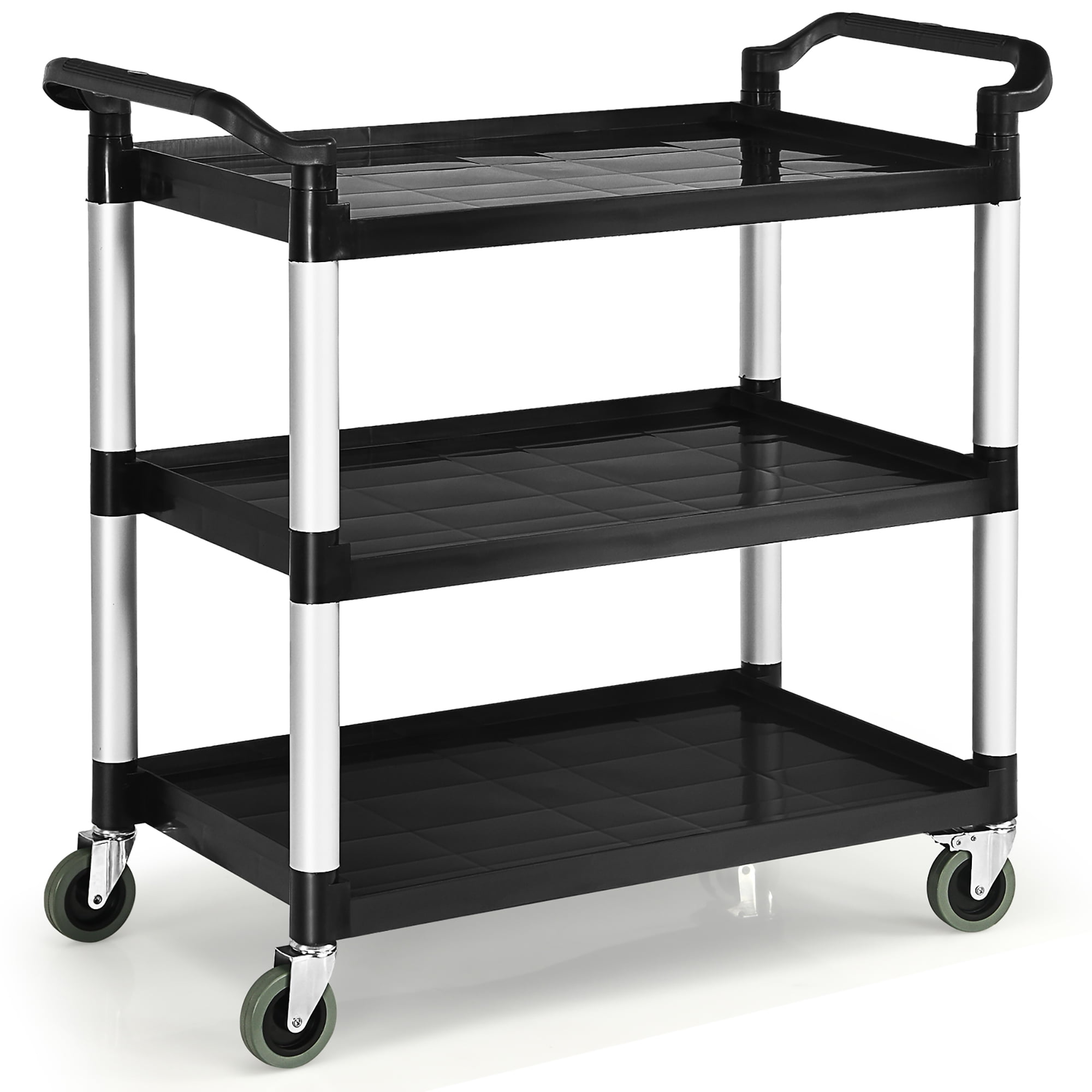 Black and Silver 3-Shelf Aluminum Utility Cart with Casters
