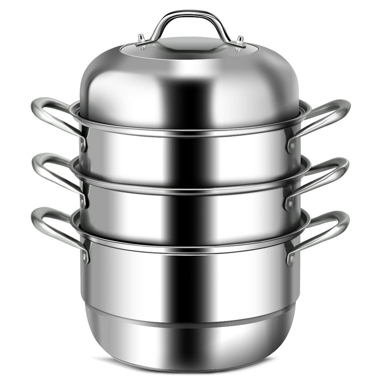  2 Tier Stainless Steel Stackable Cookware Tamale Food Steamer  Pot For Cooking Pots/Saucepan Set 4 pc w/Rack & Basket Tray, Dumpling  Steamer, Steamer For Cooking, Vegetable Steamer 26cm/ 14qt Lake Tian