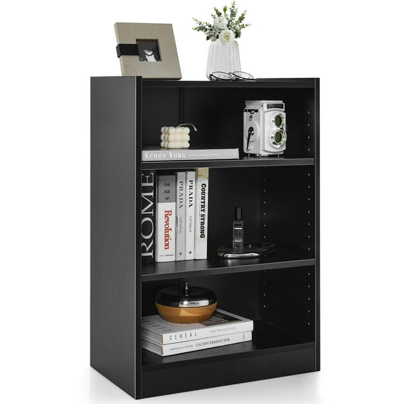 Costway 3-Tier Bookcase Open Multipurpose Display Rack Cabinet with Adjustable Shelves Black
