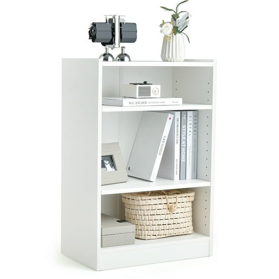 Costway 3-Tier Bookcase Open Multipurpose Display Rack Cabinet with Adjustable Shelves White