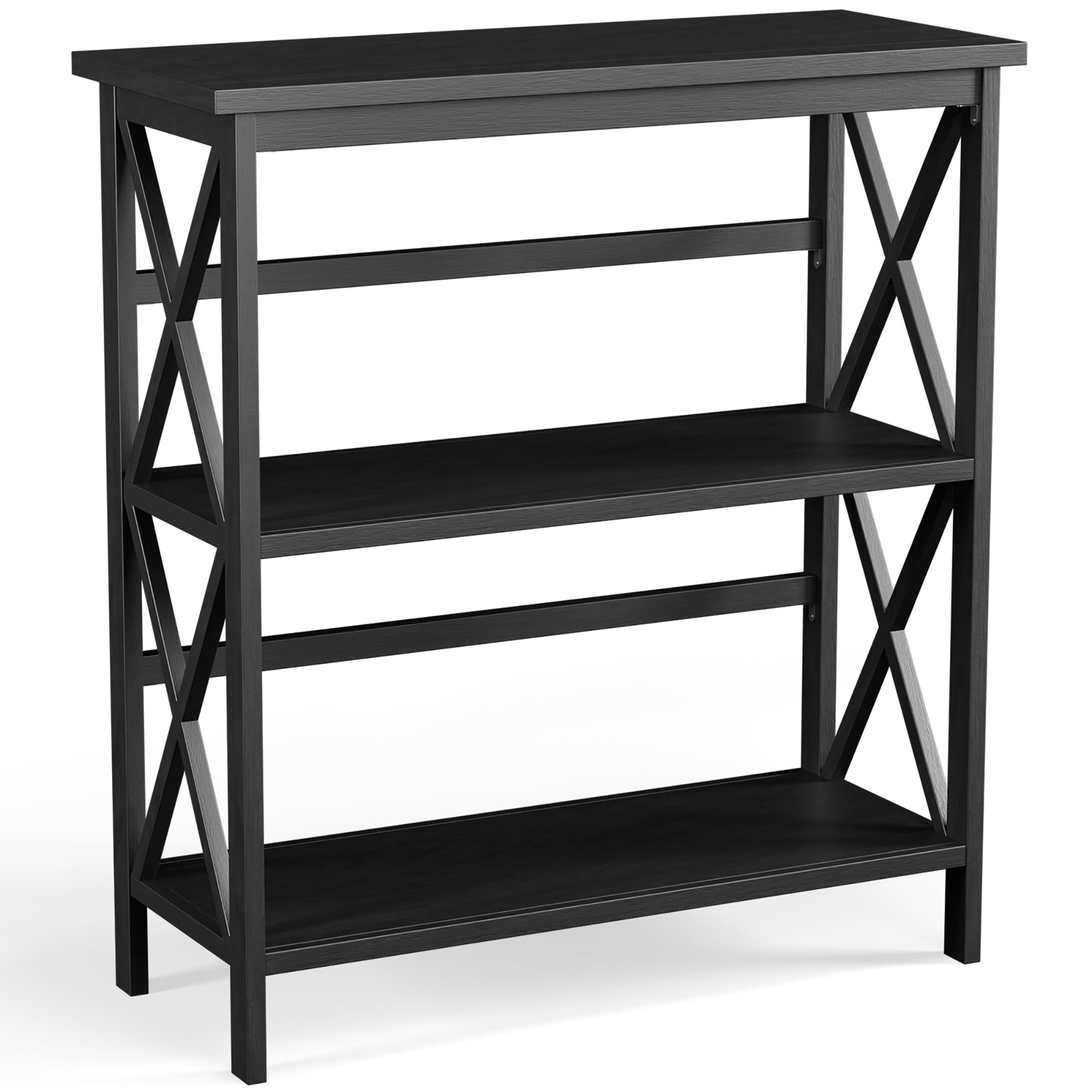 Costway 3Tier Wooden Bookshelves for Home Office Storage, Black