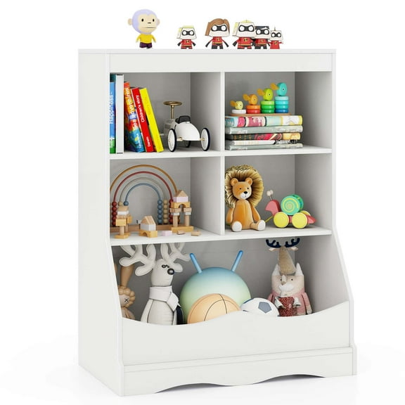 Costway 34.5" Kids Bookshelf with Anti-Tipping Kits Multi-functional Display Rack White