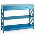 thumbnail image 1 of Costway 3-Tier Console Table X-Design Sofa Entryway Table with Drawer & Shelves Blue, 1 of 9