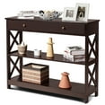 thumbnail image 1 of Costway 3-Tier Console Table X-Design Sofa Entryway Table with Drawer & Shelves Espresso, 1 of 12