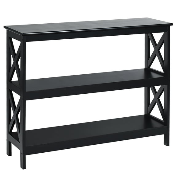 Costway 3-Tier Console Table x-Design Bookshelf Sofa Side Accent Table w/Shelf Black
