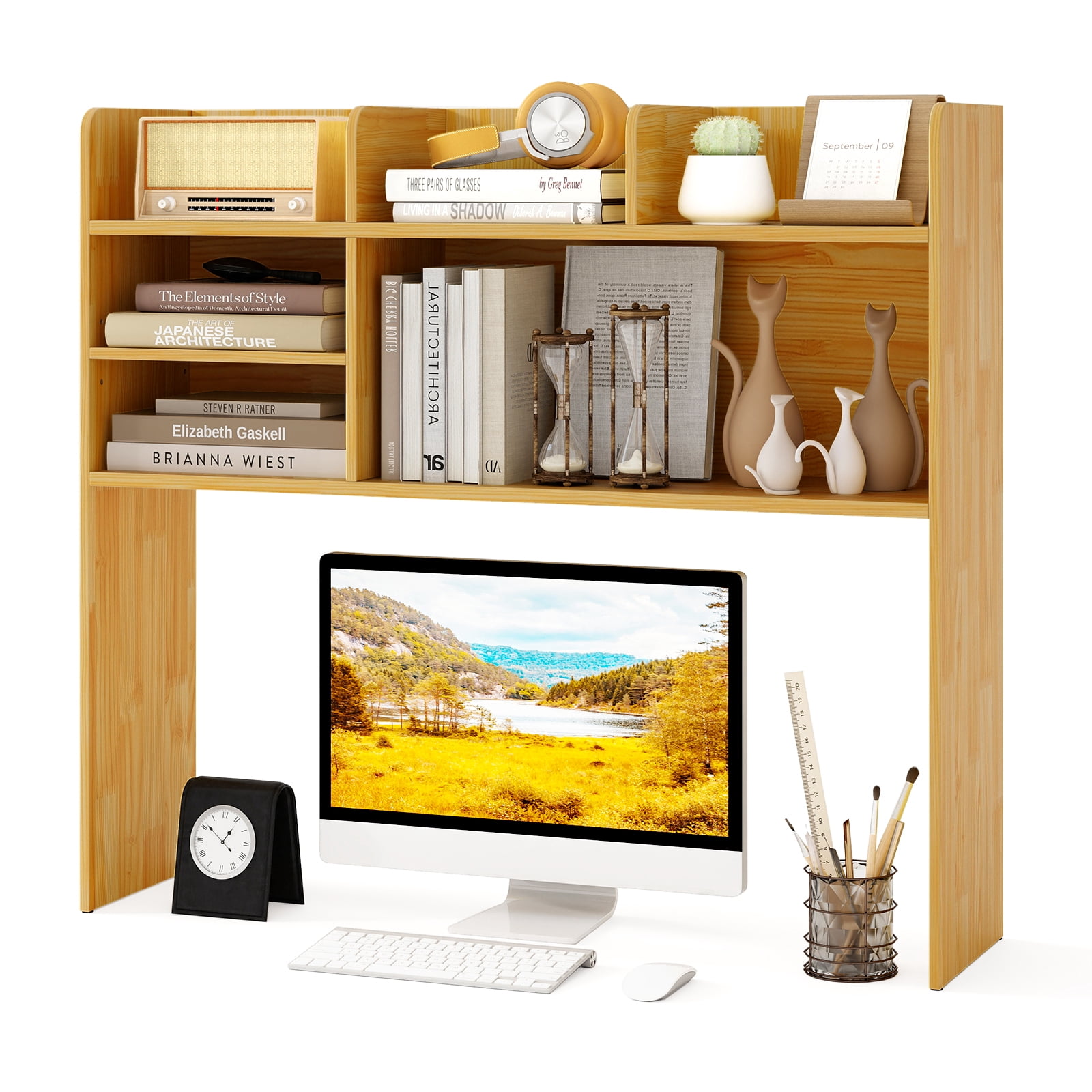 Costway 3-Tier Desktop Bookshelf with 6 Shelves Desk Organizer for Computer Desk Beige