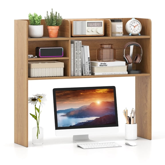 Costway 3-Tier Desktop Bookshelf with 6 Shelves Desk Organizer for Computer Desk Natural
