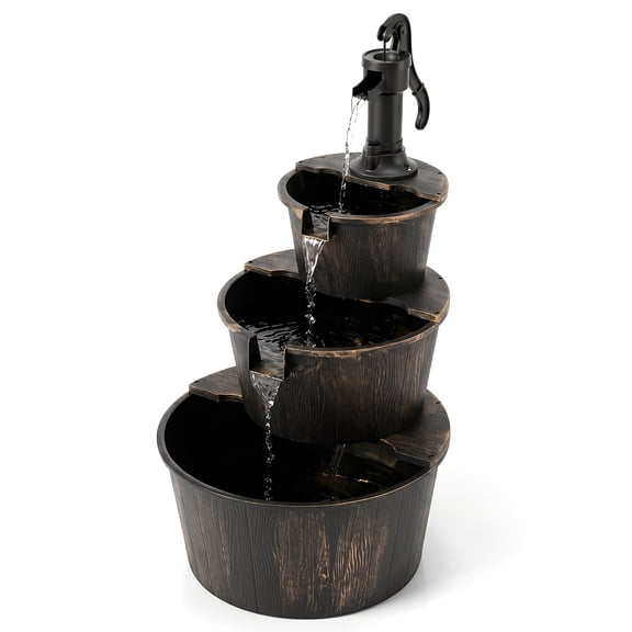 Costway 3-Tier Outdoor Barrel Waterfall Fountain with Cascading Water Flow & Electric Pump