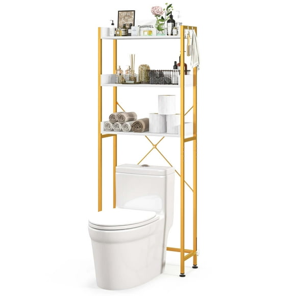 Costway 3-Tier Over-The-Toilet Bathroom Shelf Metal Frame Space Saver Rack with 4 Hooks