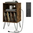 thumbnail image 1 of Costway 3-Tier Record Player Stand with Charging Station Shelf & 4 Dividers for Bedroom Rustic Brown, 1 of 10