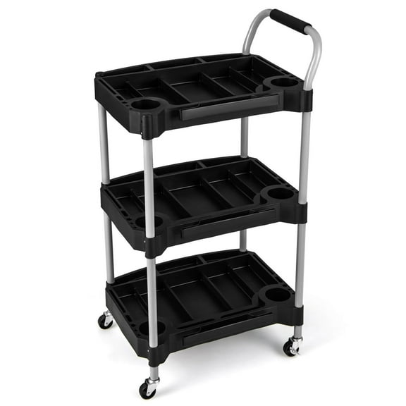 Costway 3 Tier Rolling Tool Cart with Handle Tool Storage Slot Universal Wheels for Garage