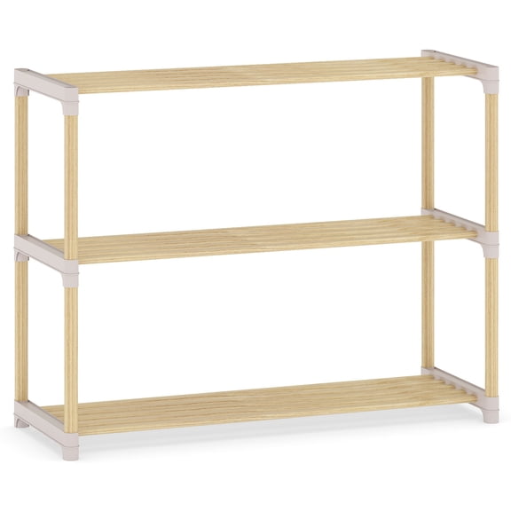 Costway 3-Tier Solid Wood Shoe Shelf Stand with Slatted Open Shelves for Entryway, Closet