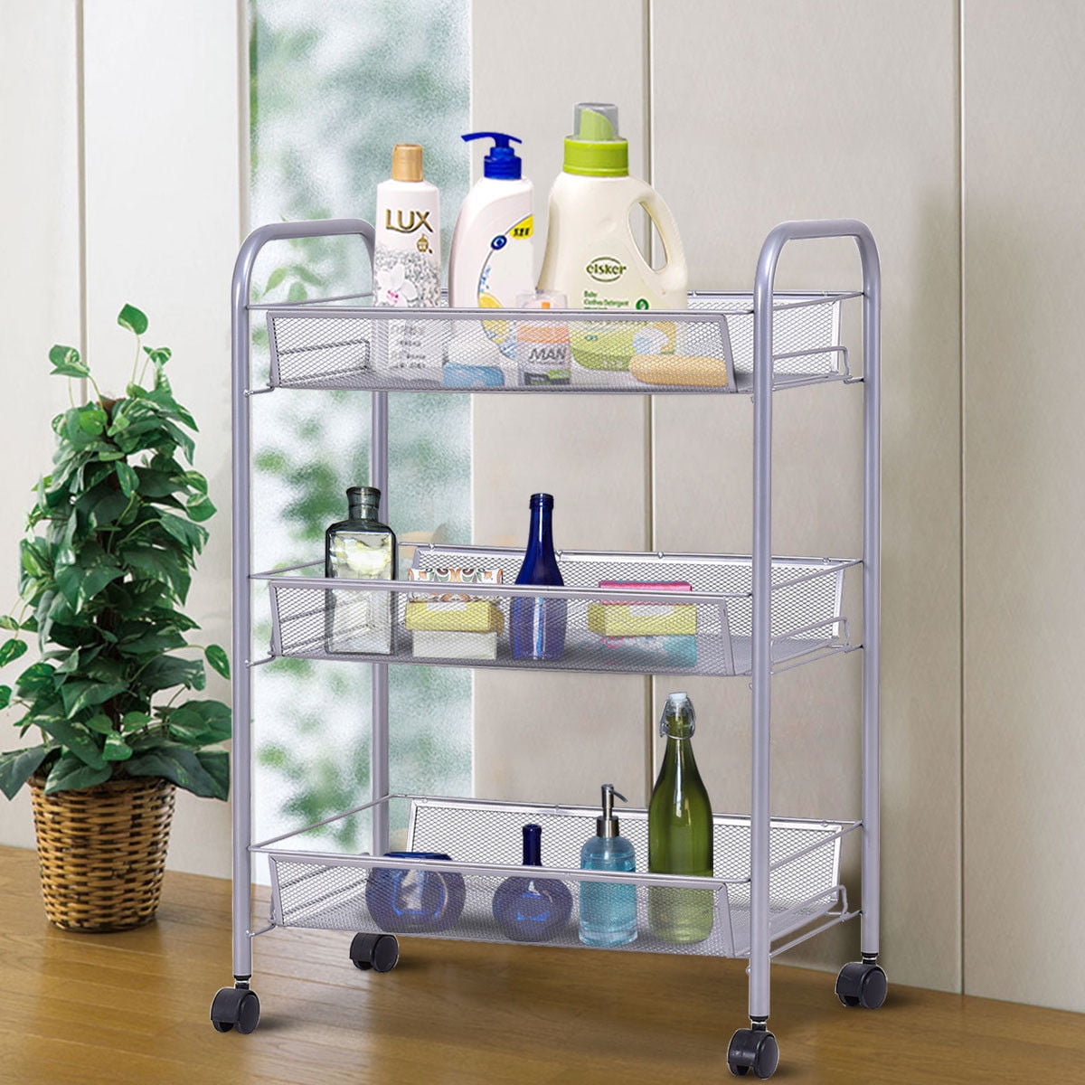 Costway 3 Tier Storage Rack Trolley Cart Home Kitchen Organizer Utility