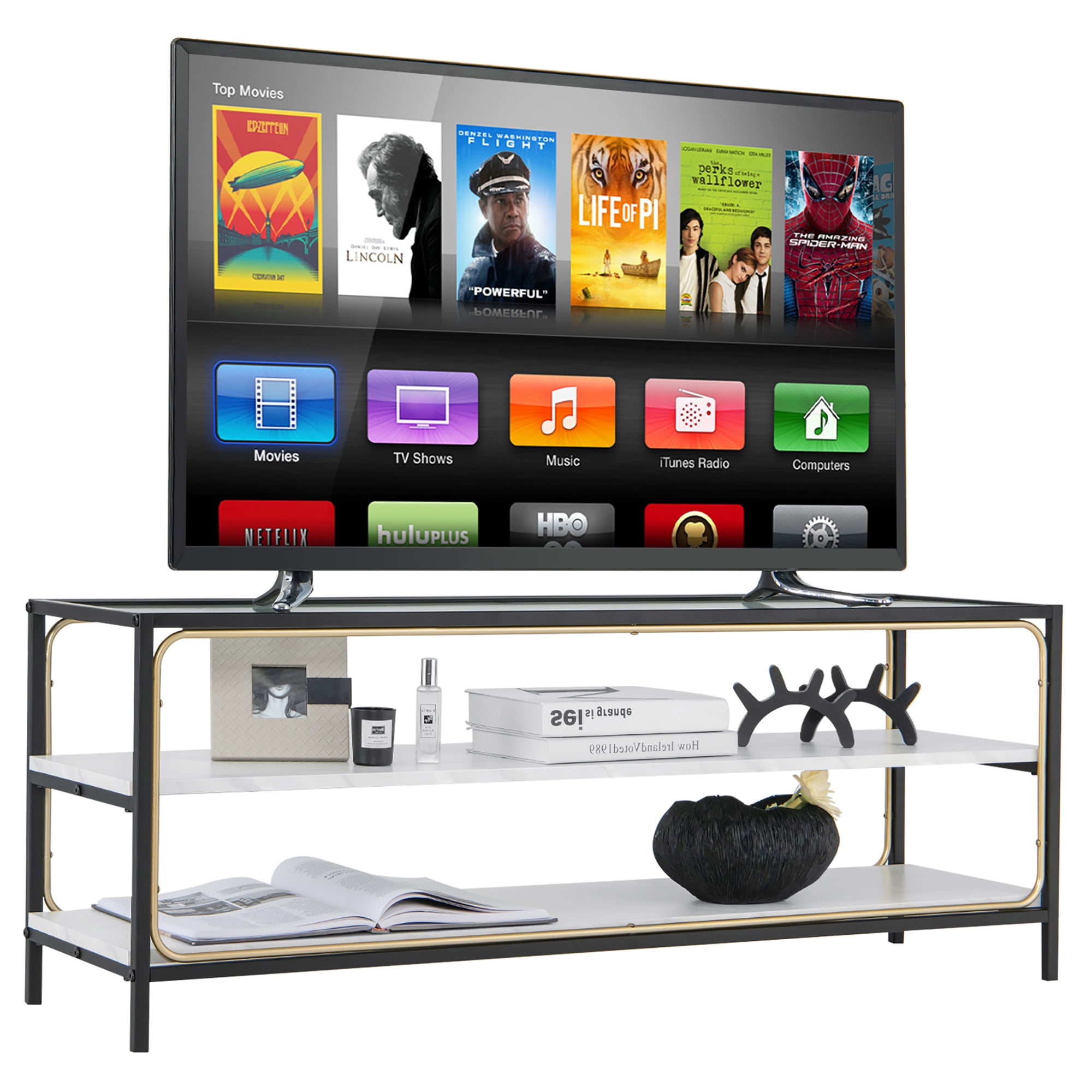 Mueble TV con estantería M16-804 nogal blanco 180x48.6x35 - 8681875460872