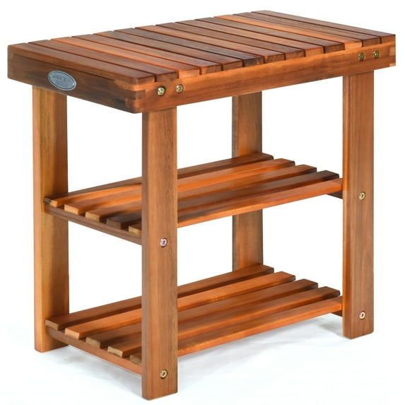 Costway 3-Tier Wood Shoe Rack 19' Shoe Bench Freestanding Boots Organizer Heavy-duty