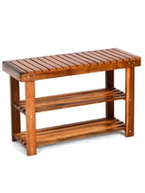 Costway 3-Tier Wood Shoe Rack 27.5' Shoe Bench Freestanding Boots Organizer Heavy-duty