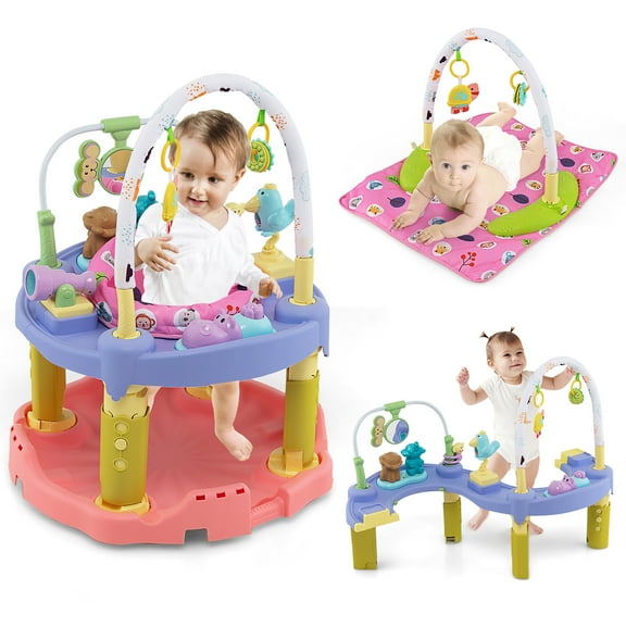 Costway 3-in-1 Baby Activity Center Toddler Bouncing Saucer with 3-Position Pink