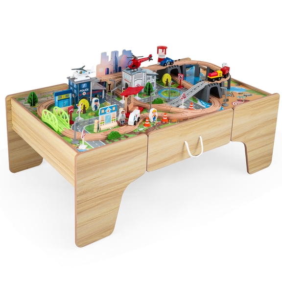 Costway 3-in-1 Children Activity Play Set with Storage Drawer and Solid Wood Track