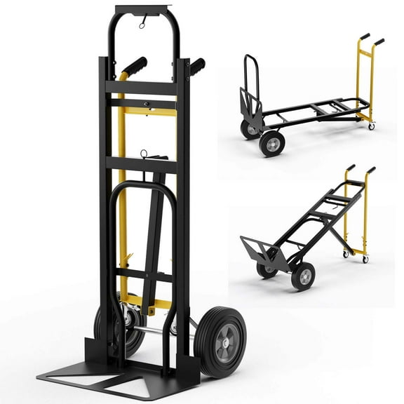 Costway 3-in-1 Convertible Hand Truck with 4 Rubber Wheels 1000 lbs Max Load Capacity