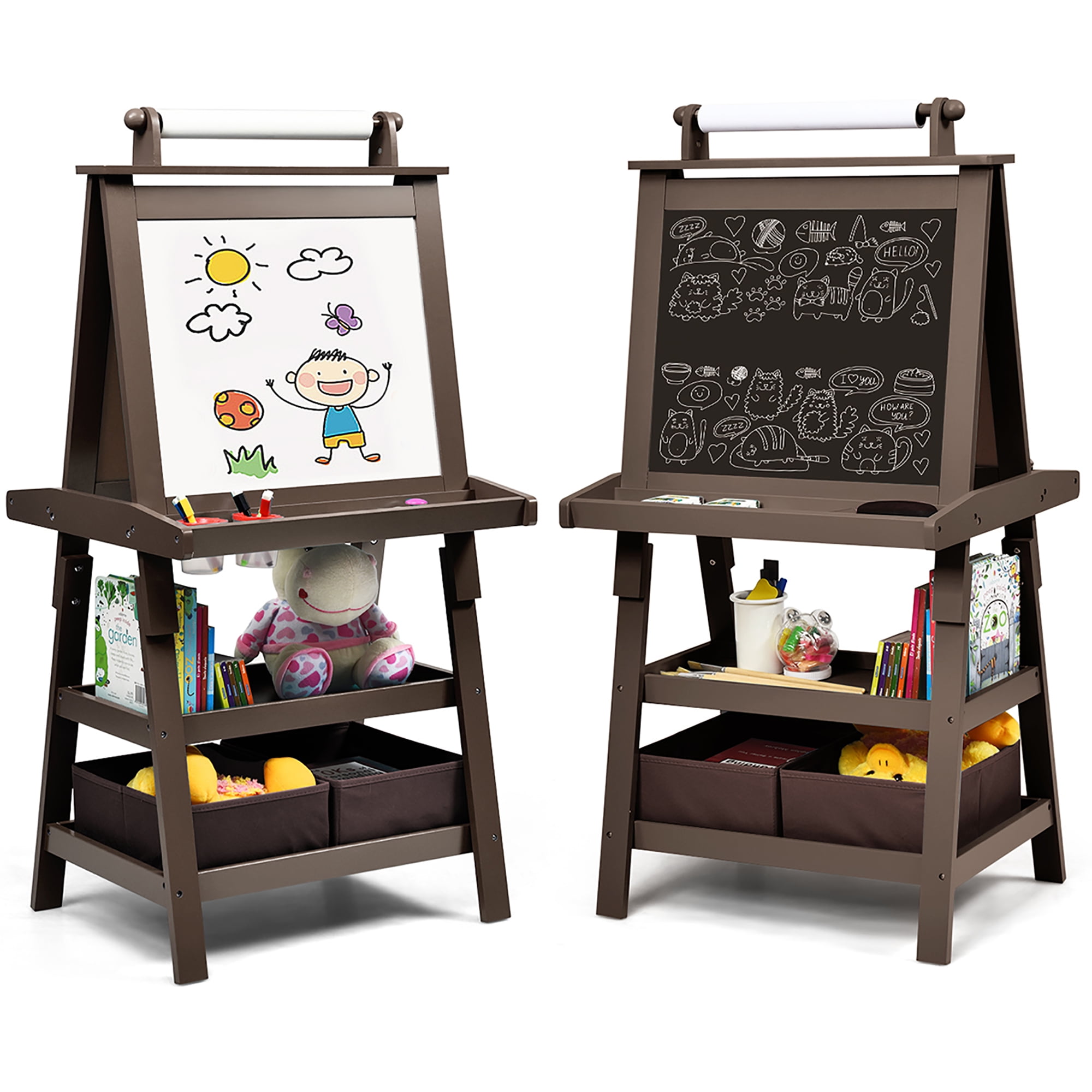 Costway 3 in 1 Double-Sided Wooden Kid's Art Easel Whiteboard Coffee