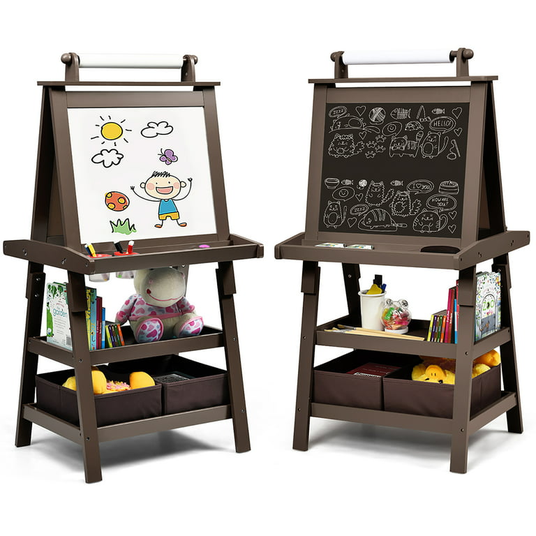 KRAND Wooden Art Easel for Kids with All-in-One Art Supplies Package Easel  Set with Double Sided Chalkboard & Whiteboard for Toddlers 2-4 4-8 Years