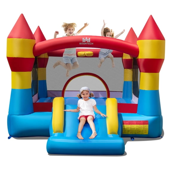 Costway 3-in-1 Kids Bouncer with Slide Large Jumping Area & Basketball Hoop Blower Excluded