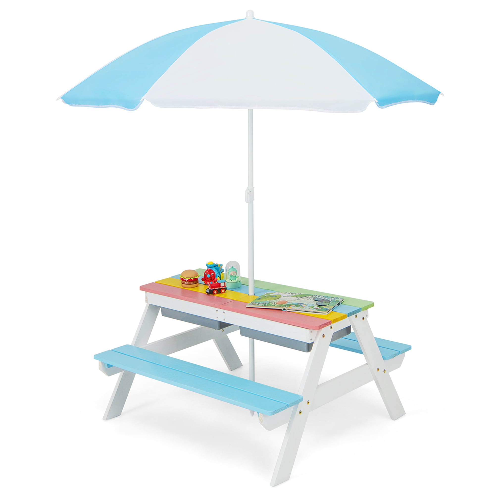 Costway Children's Outdoor Activity Table 3in1 Sandbox & Picnic