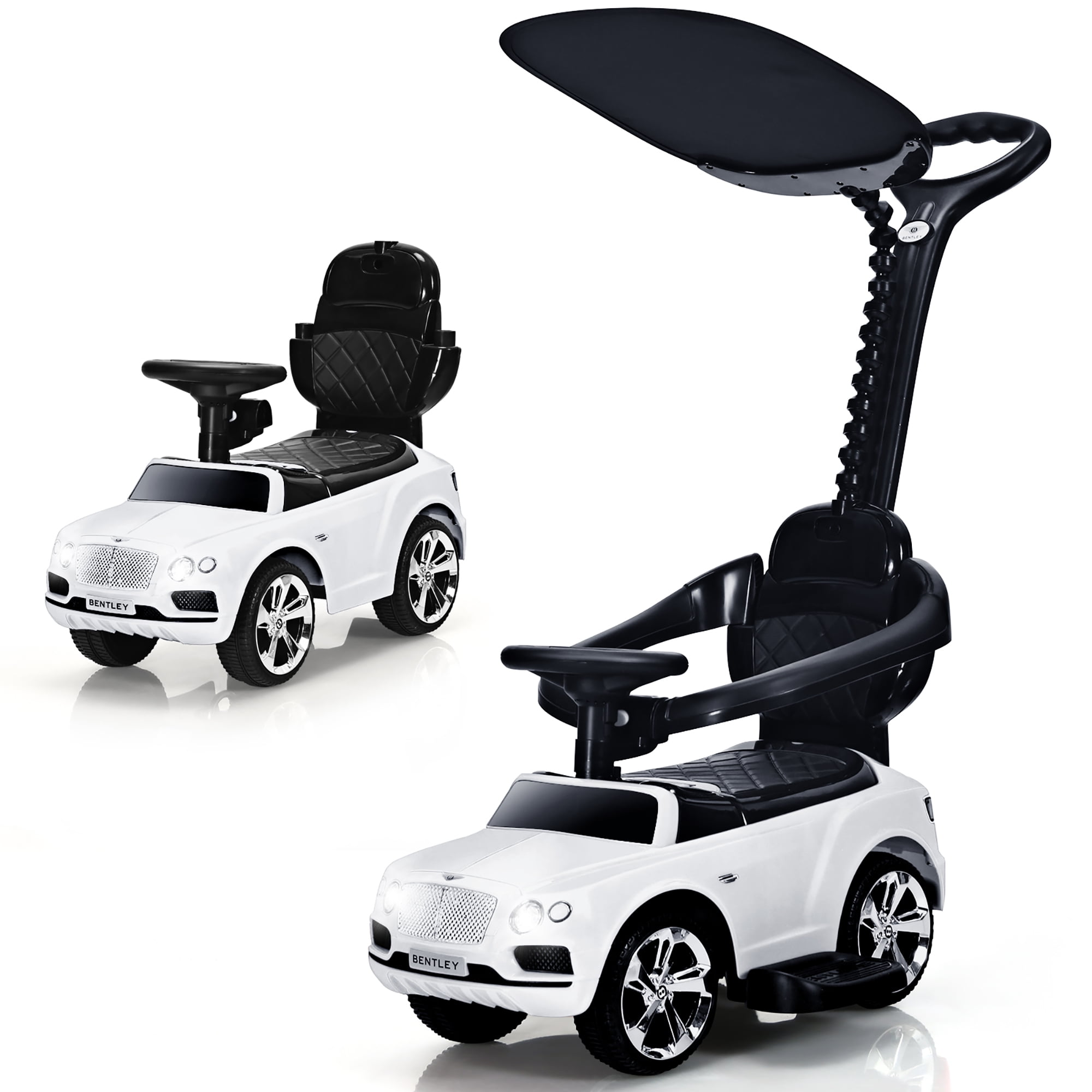 Costway 3 in 1 Licensed Bentley Kids Ride On Push Car Toddler Sliding Car w Canopy White Walmart
