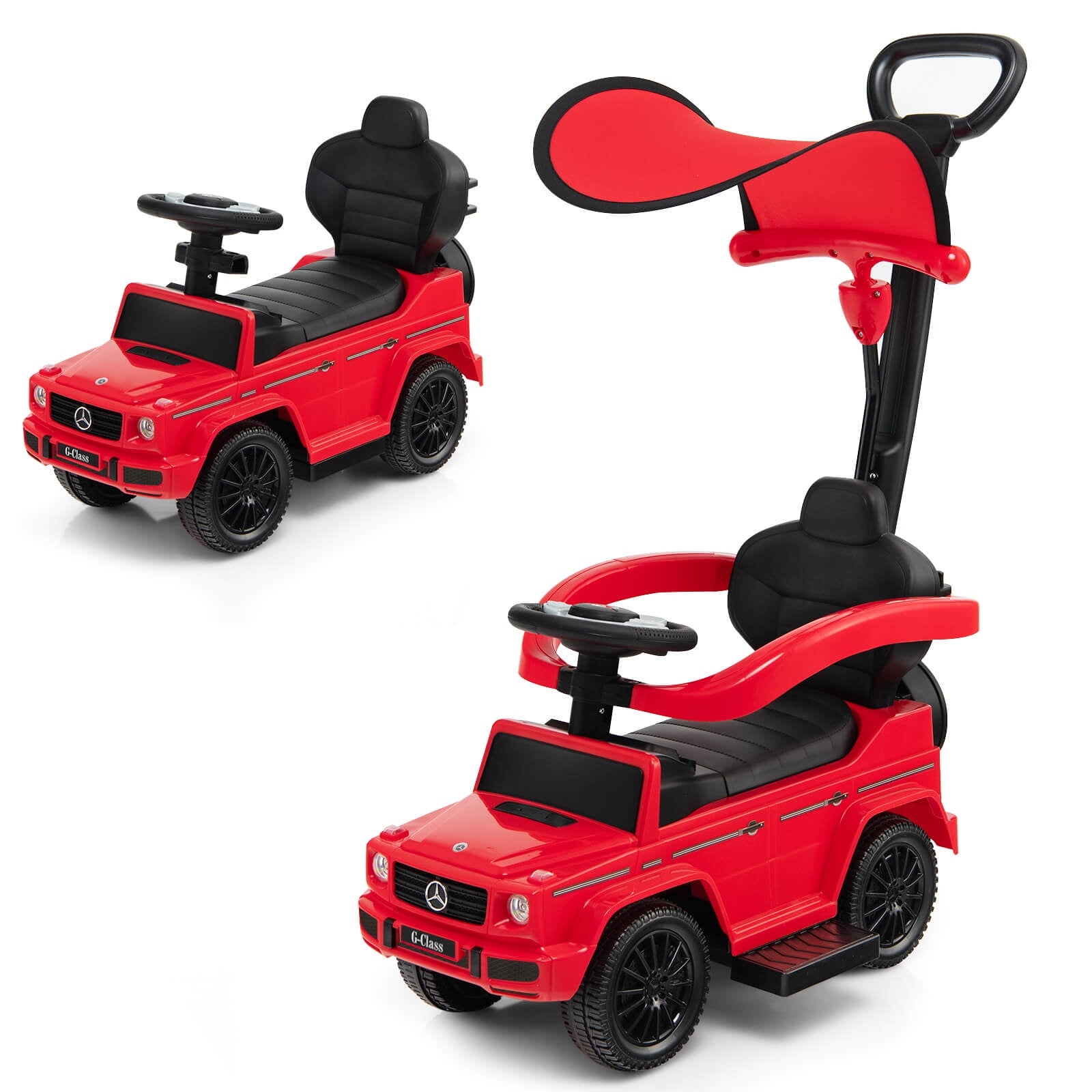 Red Mercedes Benz G350 3-in-1 Ride-On Push Car with Canopy