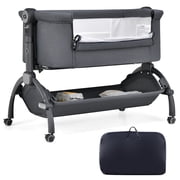Costway 3-in-1 Portable Baby Bassinet Bedside Sleeper Cradle with Mattress& Storage Basket Gray