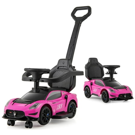 Costway 3-in-1 Ride on Push Car Maserati Licensed Foot to Floor Kids Sliding Walking Car Pink