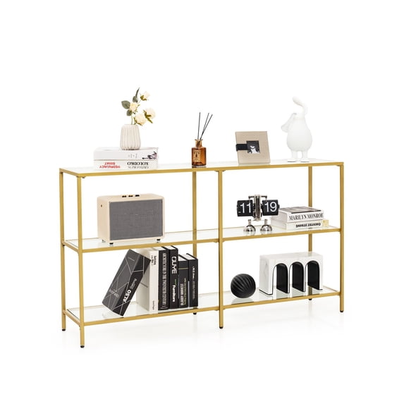 Costway 3-tier 51.5'' Long Glass Console Sofa Entryway Table for Hallway, Living Room