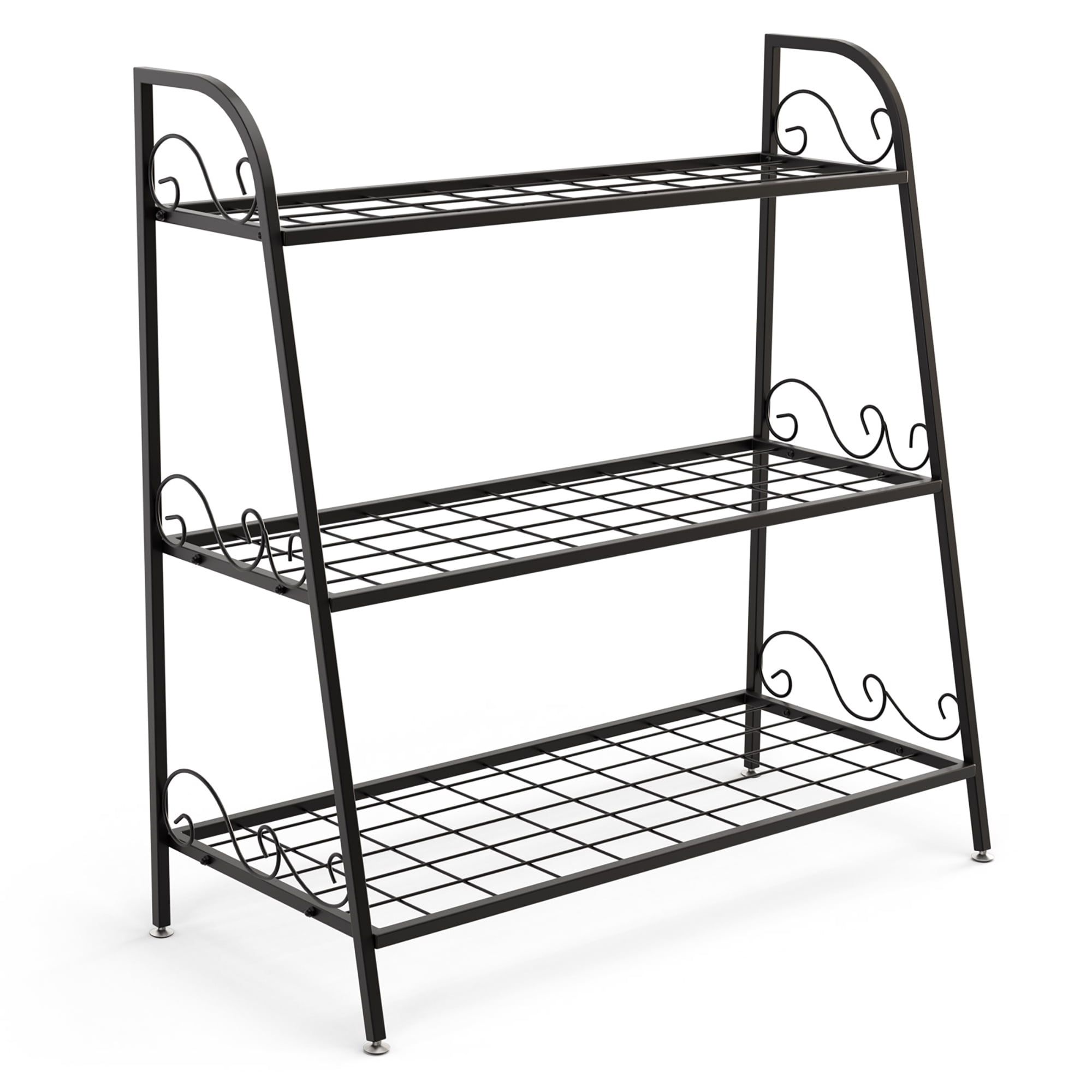 Black Steel 3-Tier Plant Stand with Adjustable Footpads