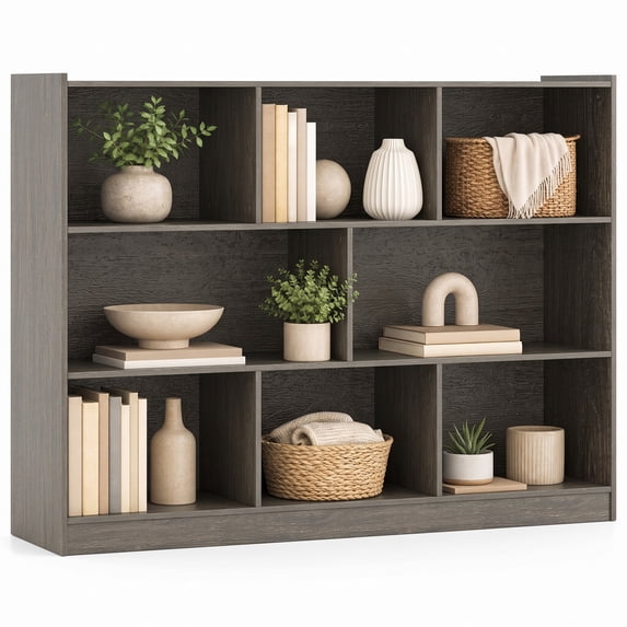 Costway 3-tier Open Bookcase 8-Cube Bookshelf Storage Display Cabinet French Oak Gray