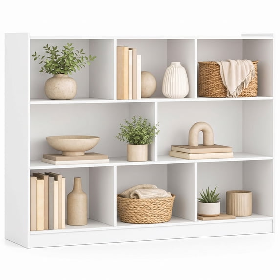 Costway 3-tier Open Bookcase 8-Cube Floor Standing Storage Shelves Display Cabinet White