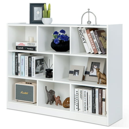 Costway 3-tier Open Bookcase 8-Cube Floor Standing Storage Shelves Display Cabinet White