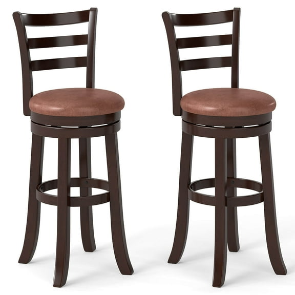 Costway 30” Bar Height Swivel Barstools Set of 2 with Back, Faux Leather Seat for Pub
